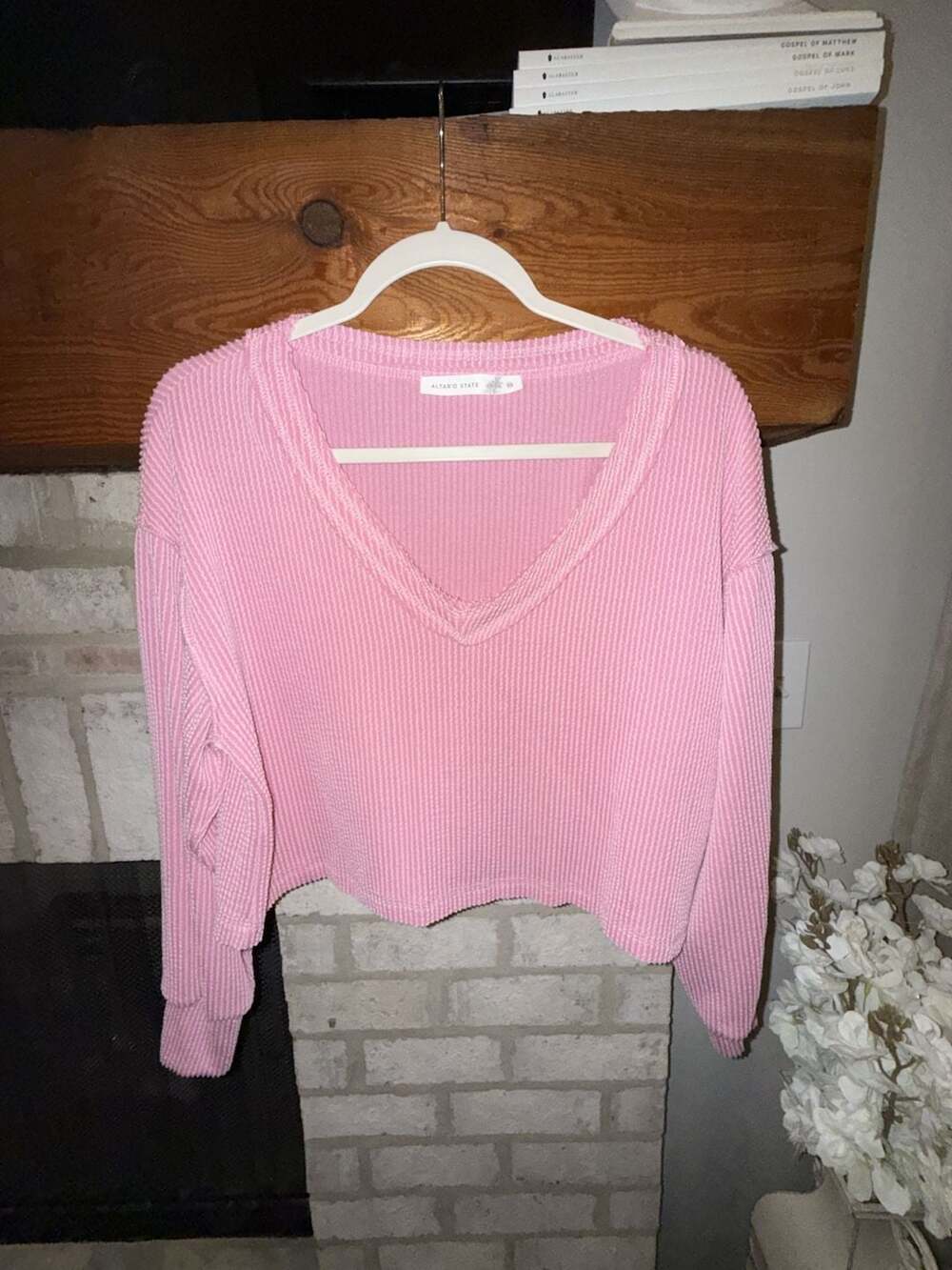 Altar'd State Pink Ribbed V-Neck Thermal Top Sweater XS